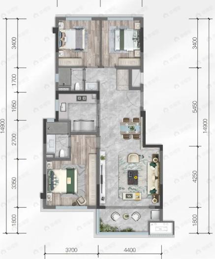 城投置地青熙兰园3室2厅2卫户型图