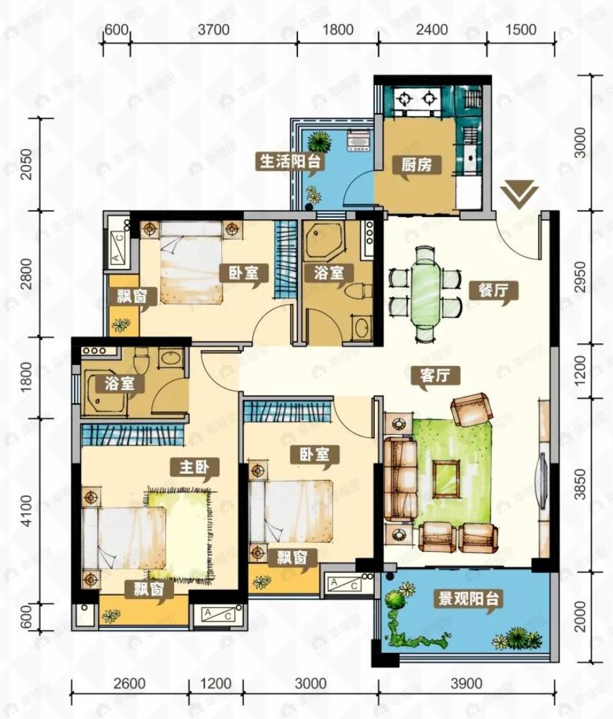 碧海金岸花园3室2厅2卫户型图