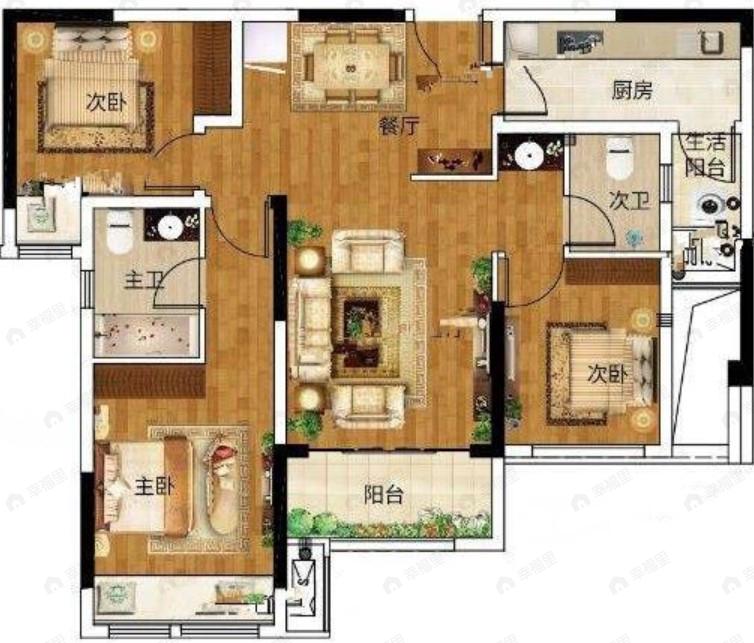 金科中建博翠长江3室2厅2卫户型图