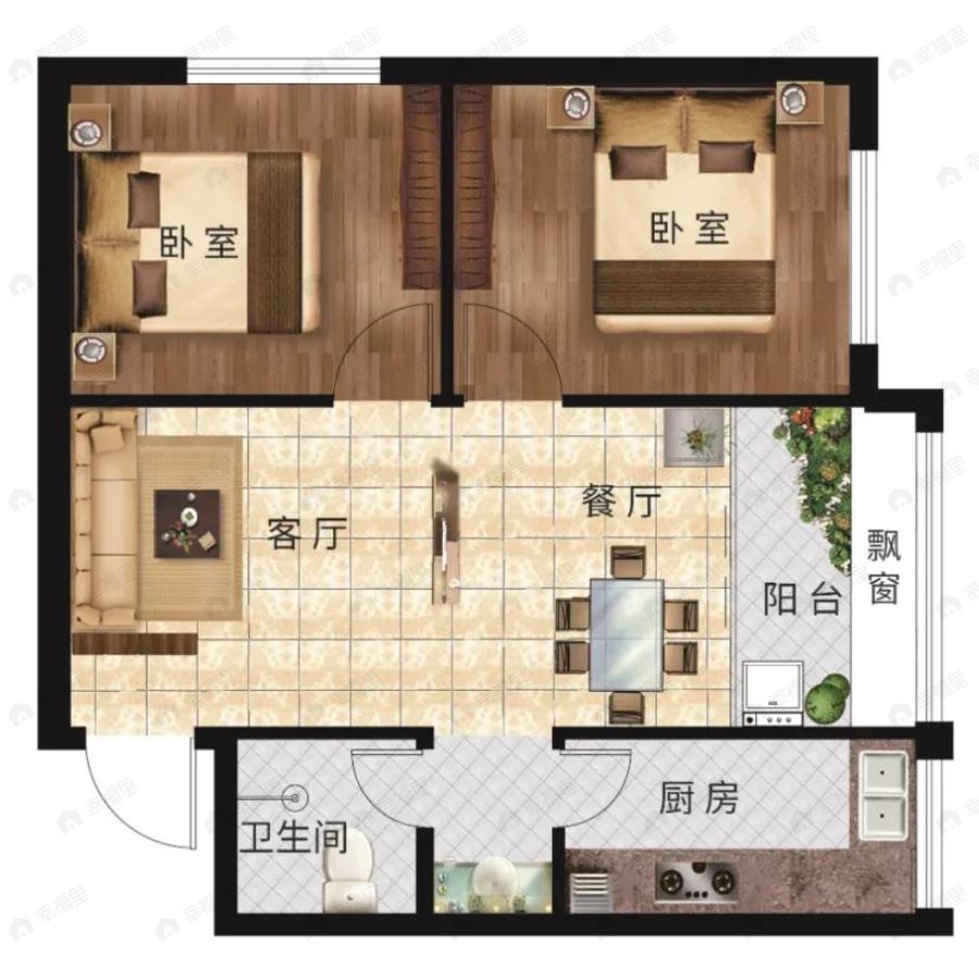 亿安天下城2室2厅1卫户型图