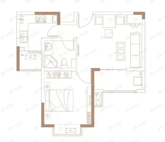溢泽华庭二期1室1厅1卫户型图
