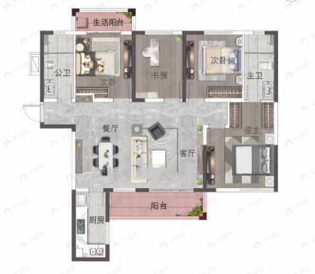 金富湘江悦城4室2厅2卫户型图