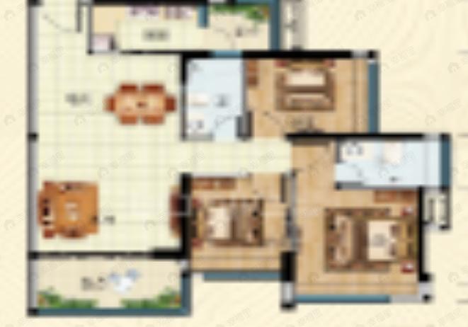 3室2厅2卫建面90平西南|东北户型图