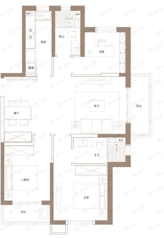 朗诗熙华府3室2厅2卫户型图