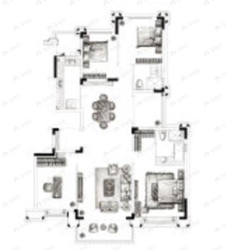 4室2厅2卫建面170平南户型图