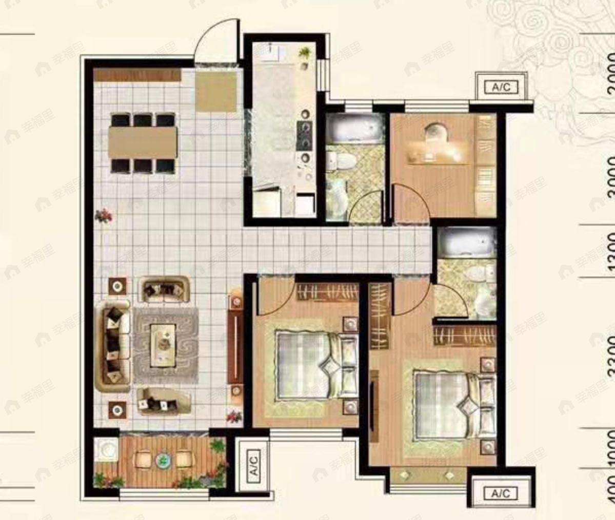 中鼎麒麟著3室2厅2卫户型图
