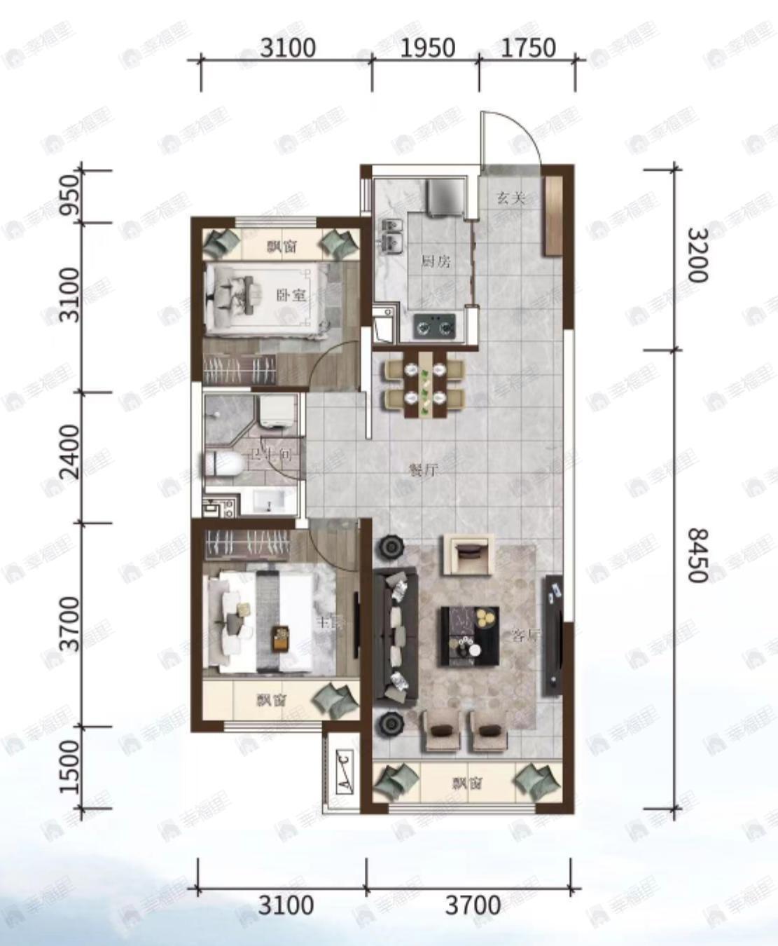 金地江山风华2室2厅1卫户型图