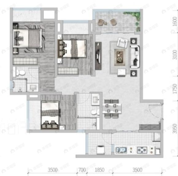 保利拾光年3室2厅2卫户型图