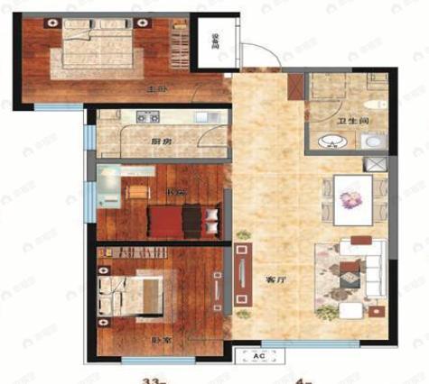 金亿源上北阳光3室2厅1卫户型图