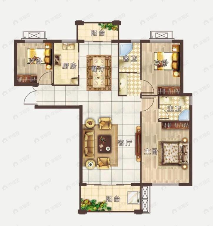 香榭丽都3室2厅2卫户型图