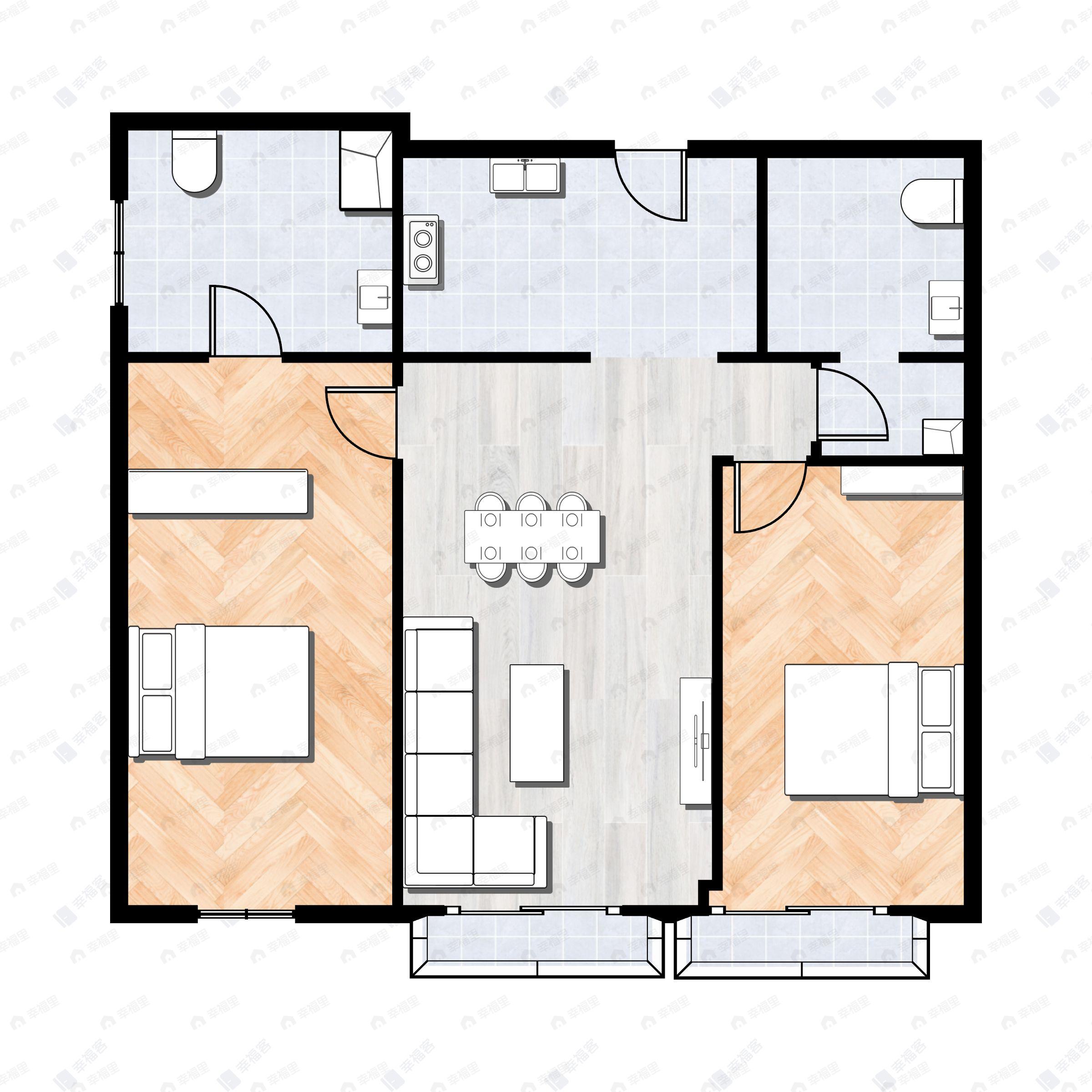 2室2厅2卫建面166平西|南户型图