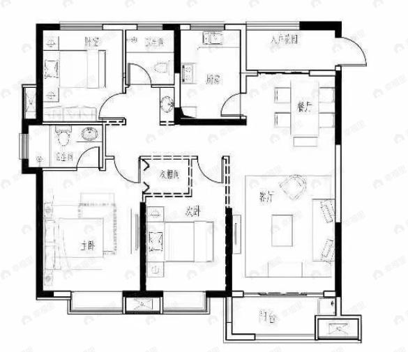 远洲九悦湾3室2厅2卫户型图