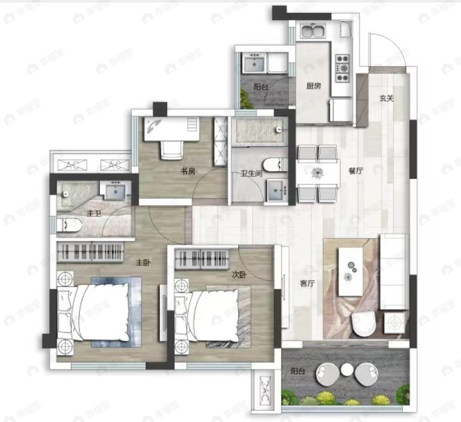 优筑河东天骄院3室2厅2卫户型图