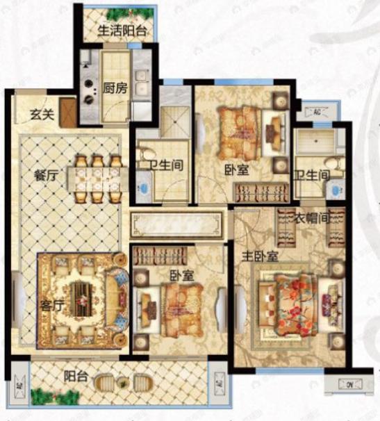中梁端州壹号院3室2厅2卫户型图