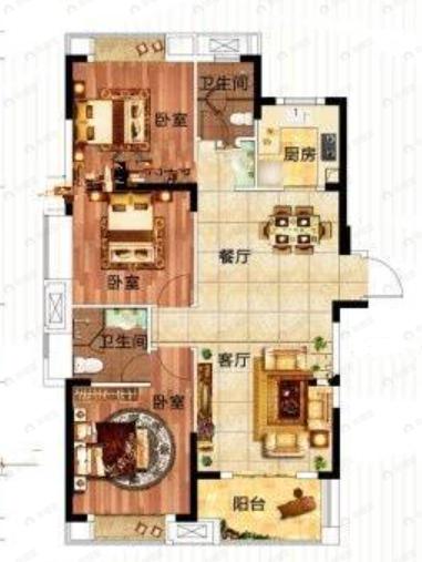 天汇龙城3室2厅2卫户型图