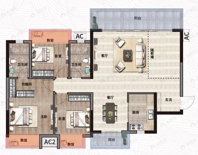 悦桂绿地新世界4室2厅2卫户型图