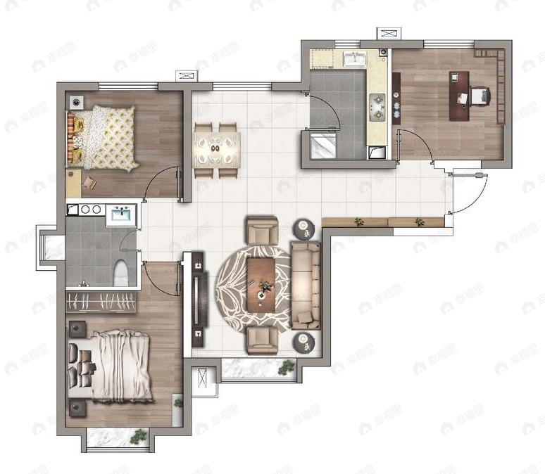 北京华发中央公园3室2厅1卫户型图