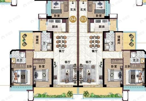 万福名雅城3室2厅2卫户型图