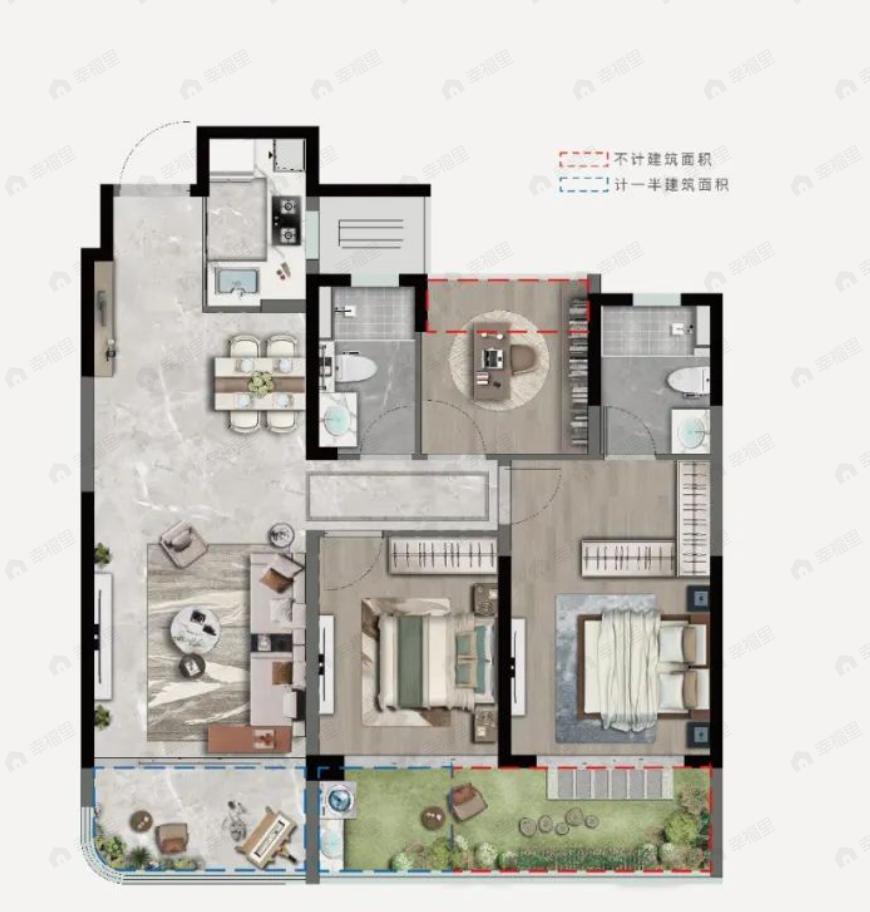 3室2厅2卫建面105平户型图