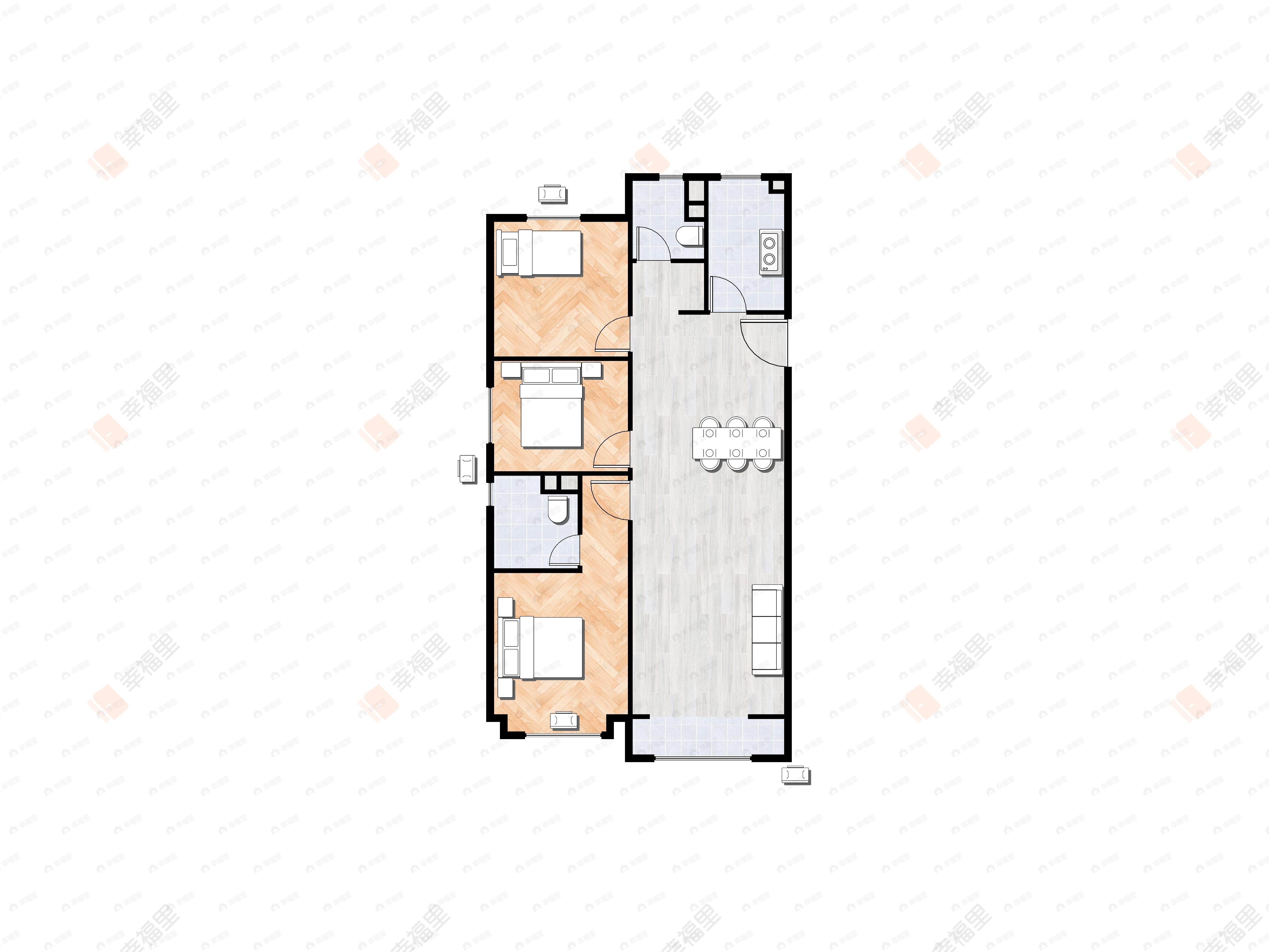 3室2厅2卫建面110m²南|北户型图