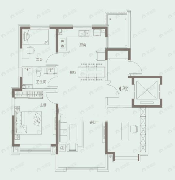 中国铁建花语津郡3室2厅1卫户型图