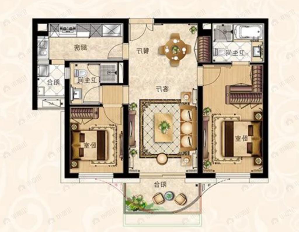 百汇园2室2厅2卫户型图