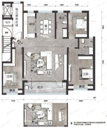 鸿辰·黄山壹品3室2厅2卫户型图