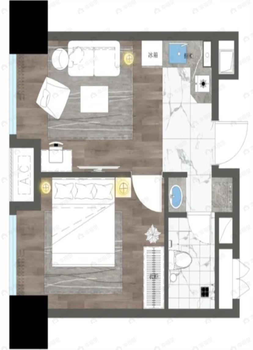 西安广成国际中心1室1厅1卫户型图
