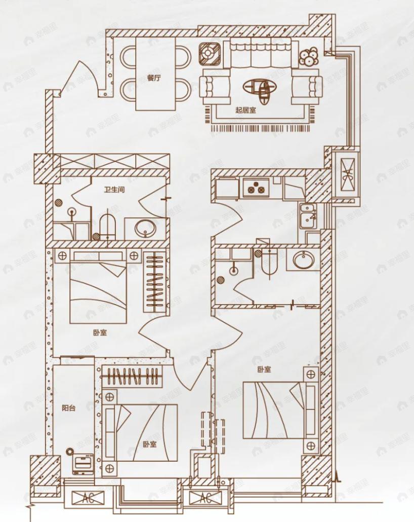 3室2厅2卫建面121平南户型图