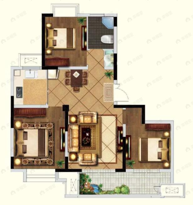 绿地新里林语公馆3室2厅1卫户型图
