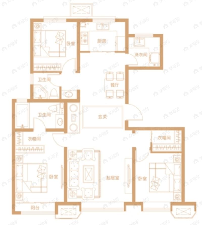 中国铁建西派国印3室2厅2卫户型图
