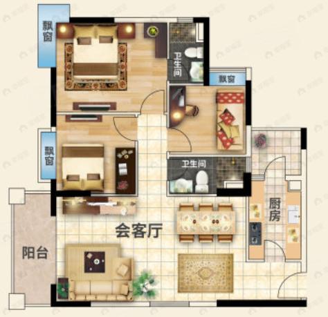 侨雅苑3室2厅2卫户型图