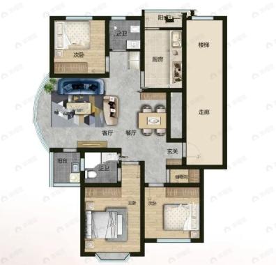 爱法新城3室2厅2卫户型图