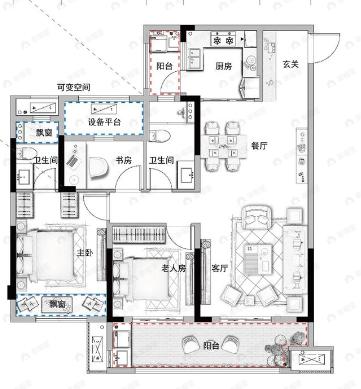 大家十里桃源3室2厅2卫户型图