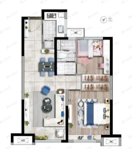 金地乐华翰林艺境2室2厅1卫户型图