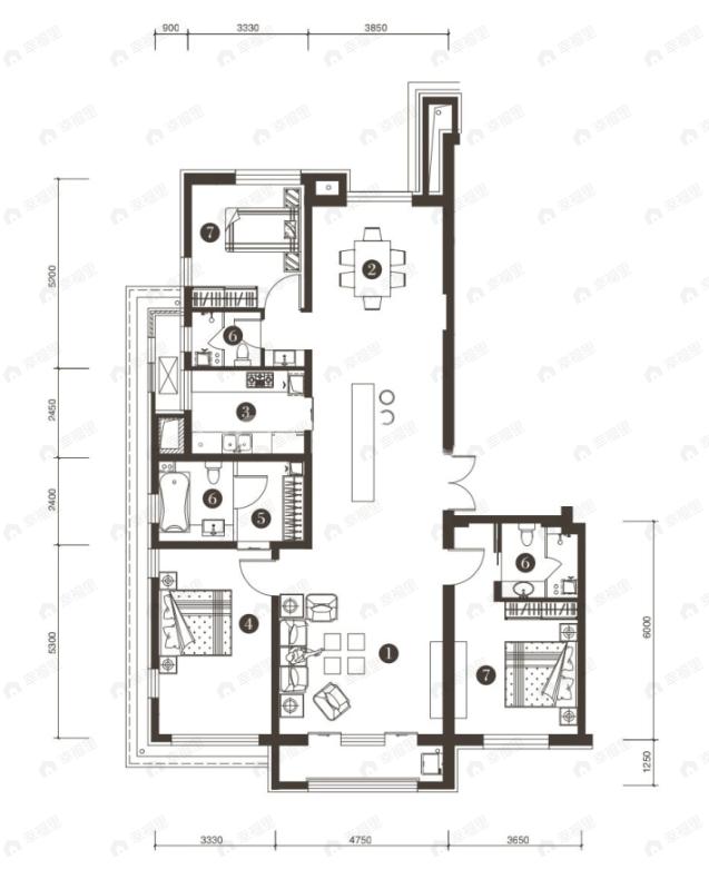华纳豪园四六期3室2厅3卫户型图
