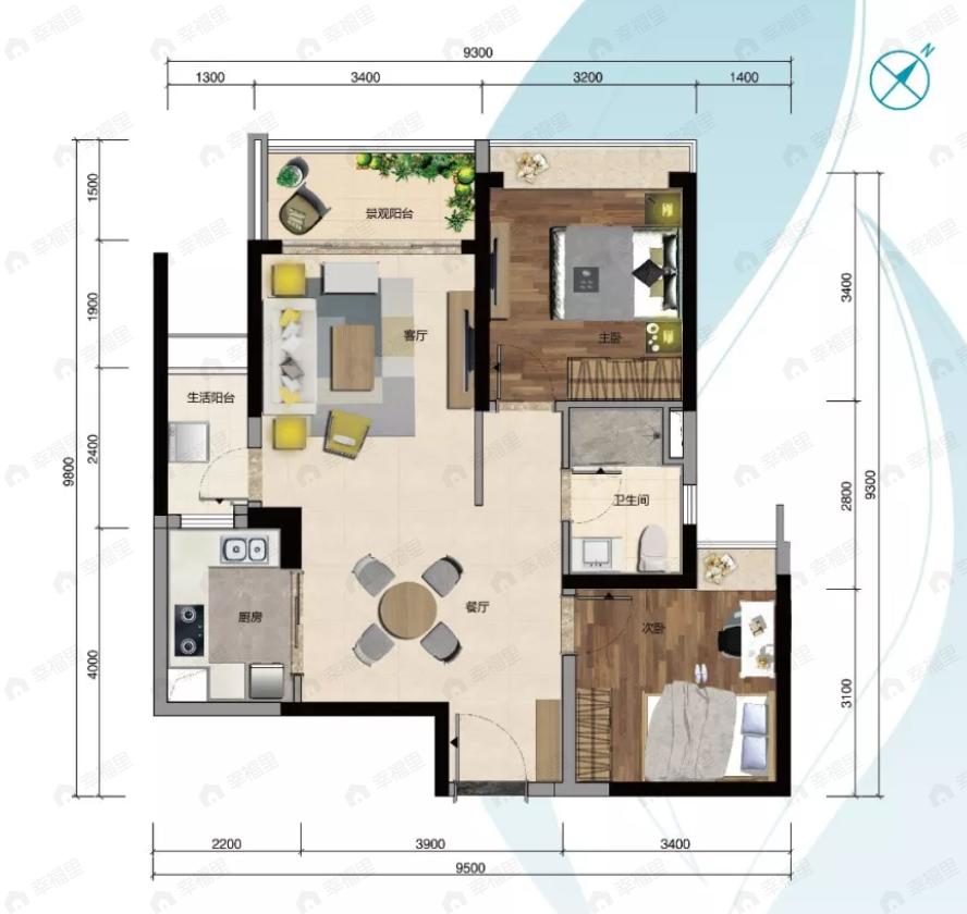 凯德双桥8号2室2厅1卫户型图