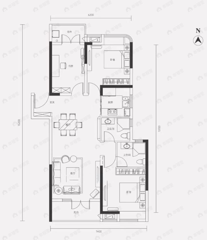 幸福时代大家3室2厅2卫户型图