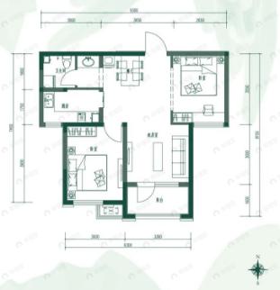 中车花溪镇二期2室2厅1卫户型图