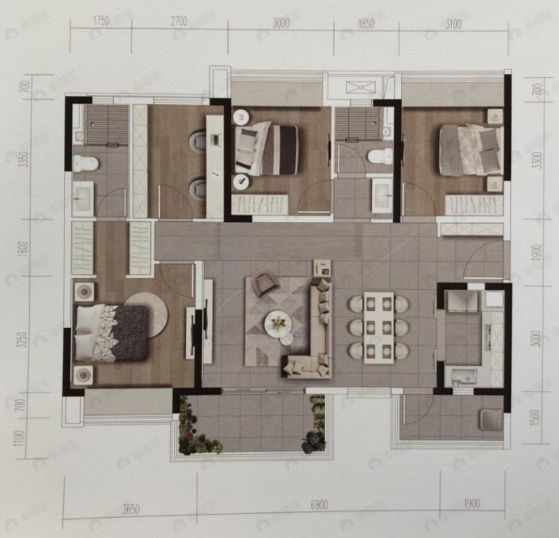 华润置地时代之城4室2厅2卫户型图