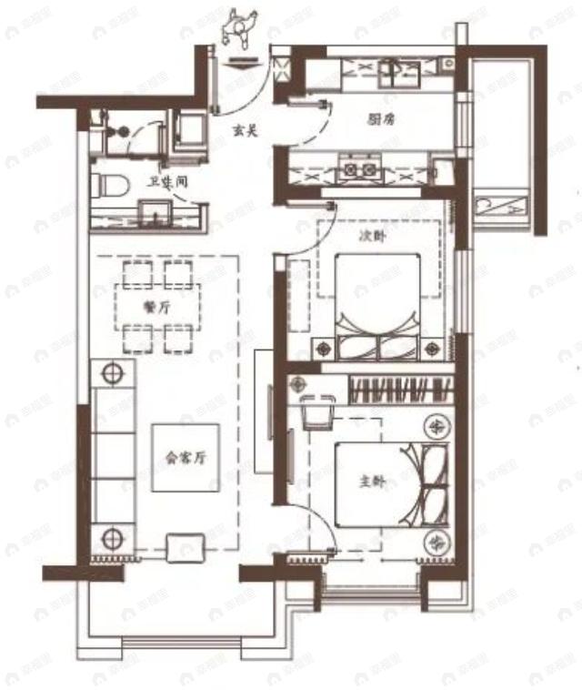 中国铁建花语津郡2室2厅1卫户型图