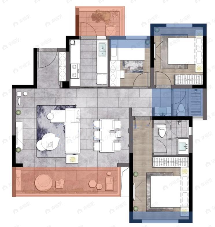 中海云麓九里3室2厅2卫户型图