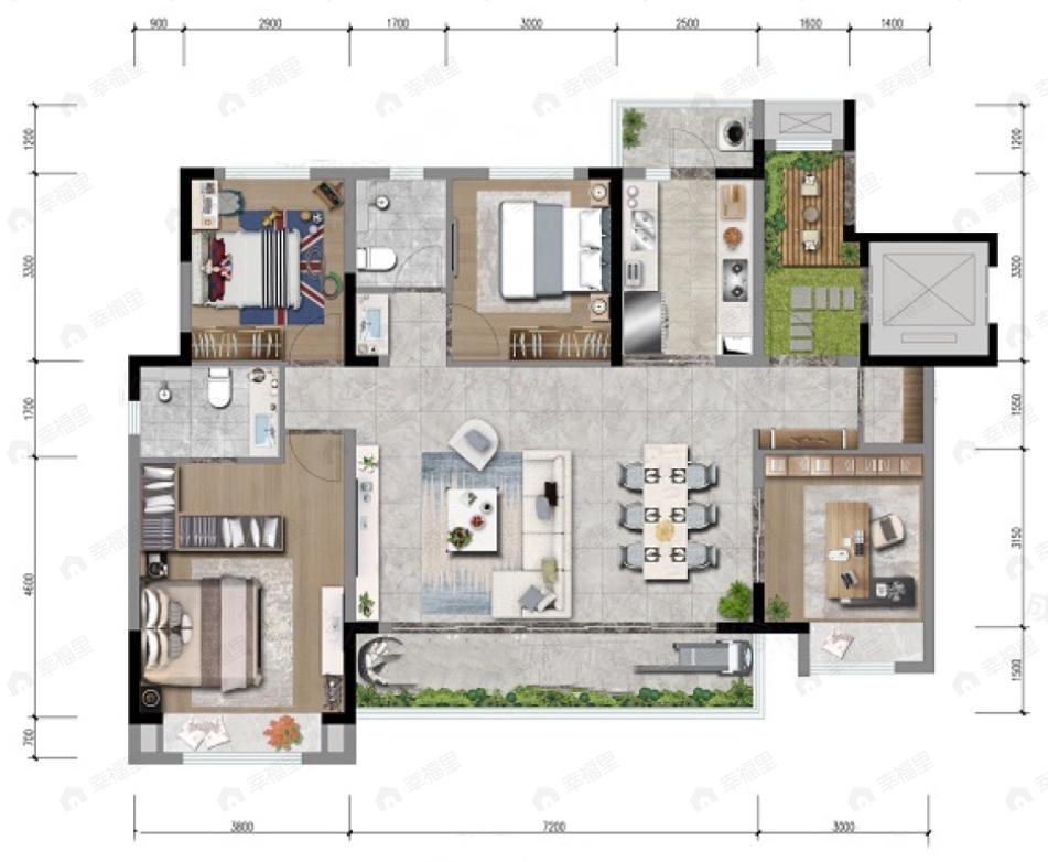 中梁御璟台4室2厅2卫户型图
