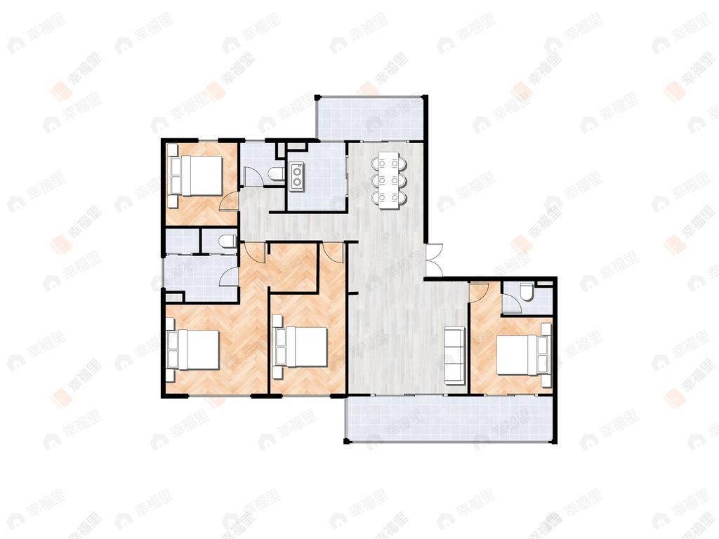4室2厅3卫建面243平南|北户型图