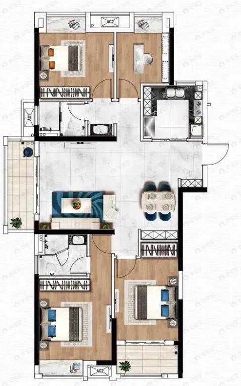 清能清江锦城4室2厅2卫户型图