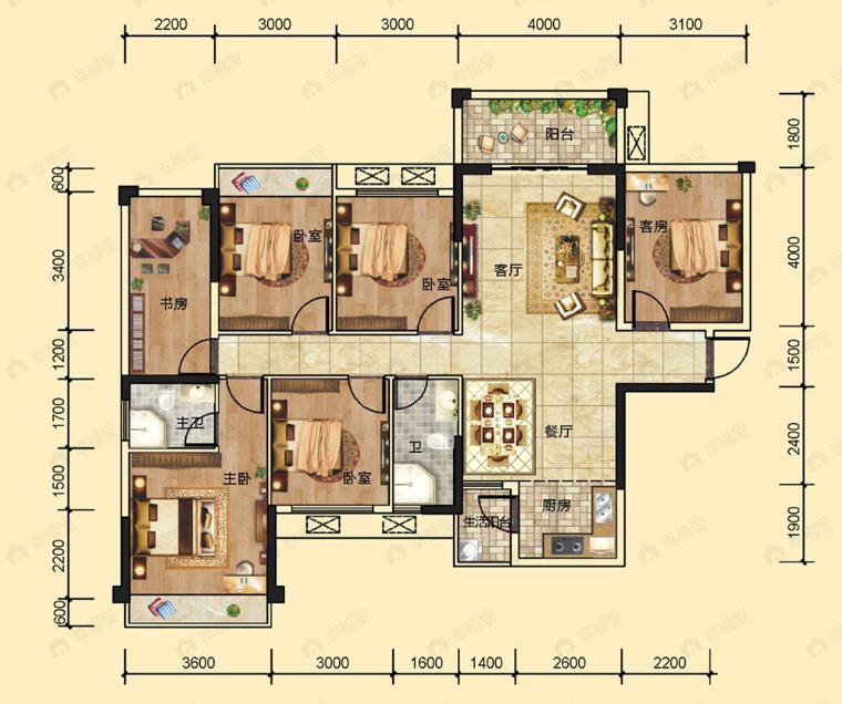 荣良麒麟华府6室2厅2卫户型图
