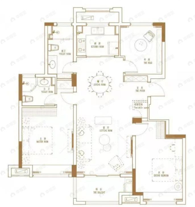 银色港湾3室2厅2卫户型图