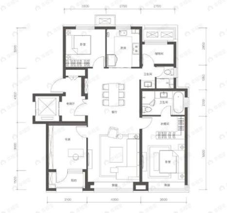 中建宸庐3室2厅2卫户型图