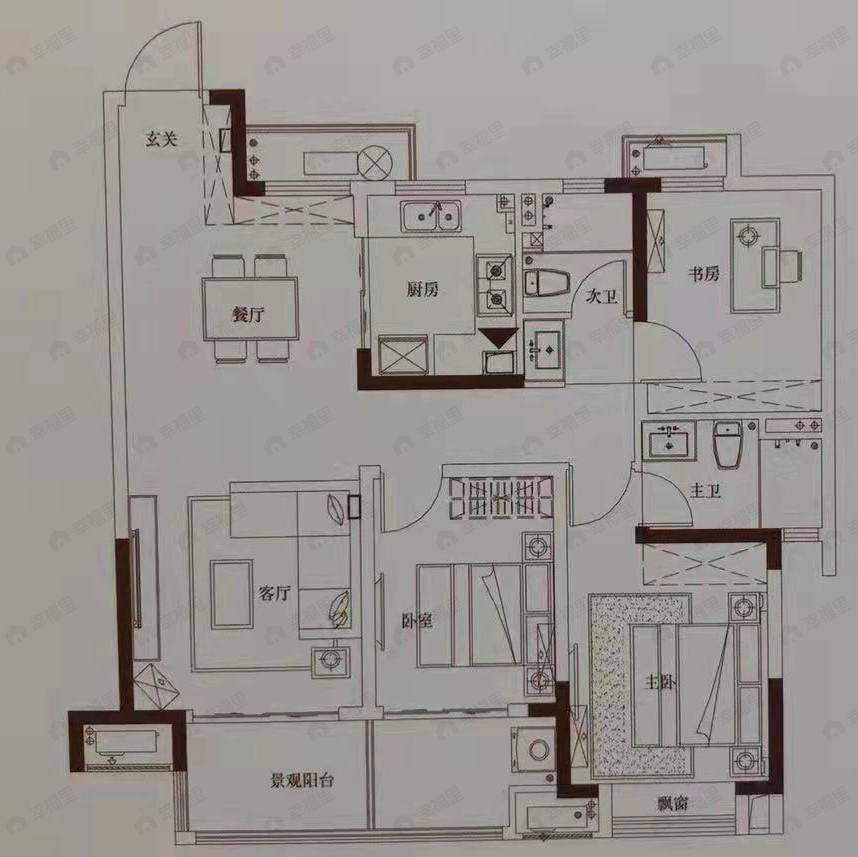 庐江弘阳时光里3室2厅2卫户型图