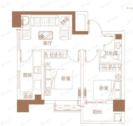 泉舜上城2室1厅1卫户型图